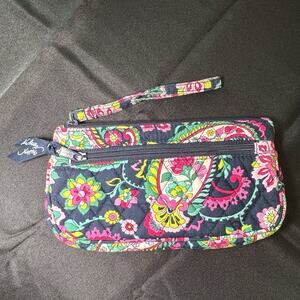 Vera Bradley Wristlet Zipper Pouch Floral Navy Pink Green